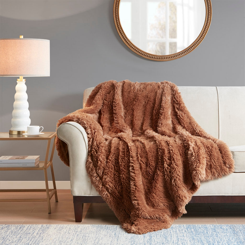 Long Faux Fur Throw 50"x60", Brown