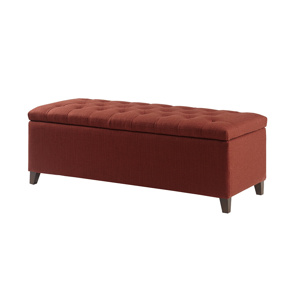Storage Ottoman Bench with Button Tufted Top, Red