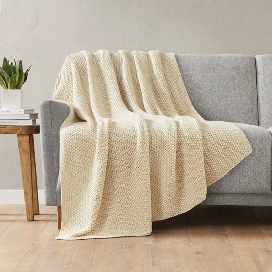 Ultra-Soft Knit Throw Blanket, Cream