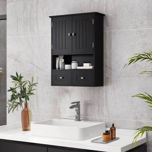 Medicine Cabinet, Bathroom with Shelf and Drawers in Black