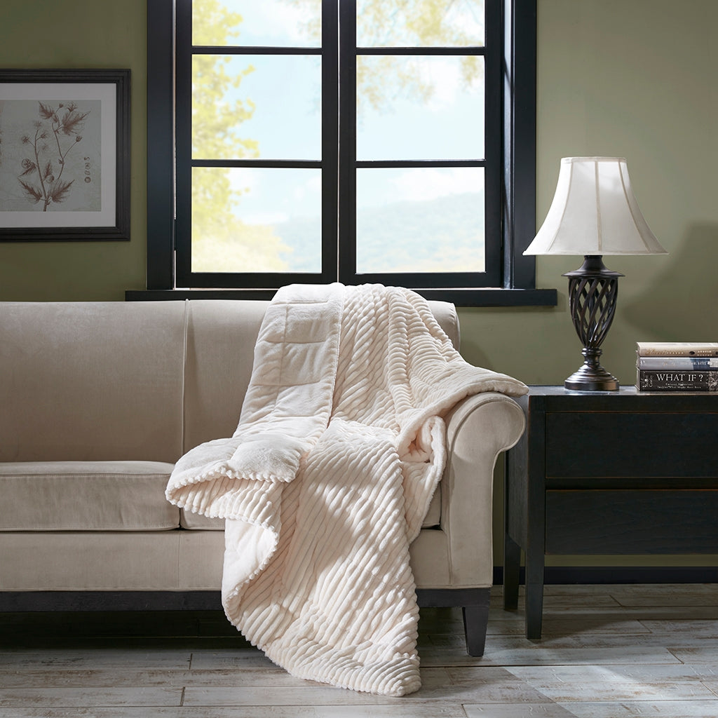 Corduroy Plush 60x70" Winter Throw Blanket Ivory