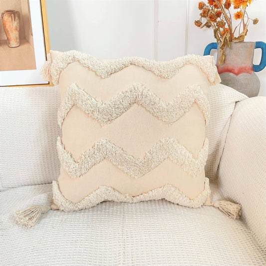 Pure Cotton Custom Boho Tassel Style Tufted Cushion Covers Home Decoration 45x45cm (18 X 18 Inches) D2