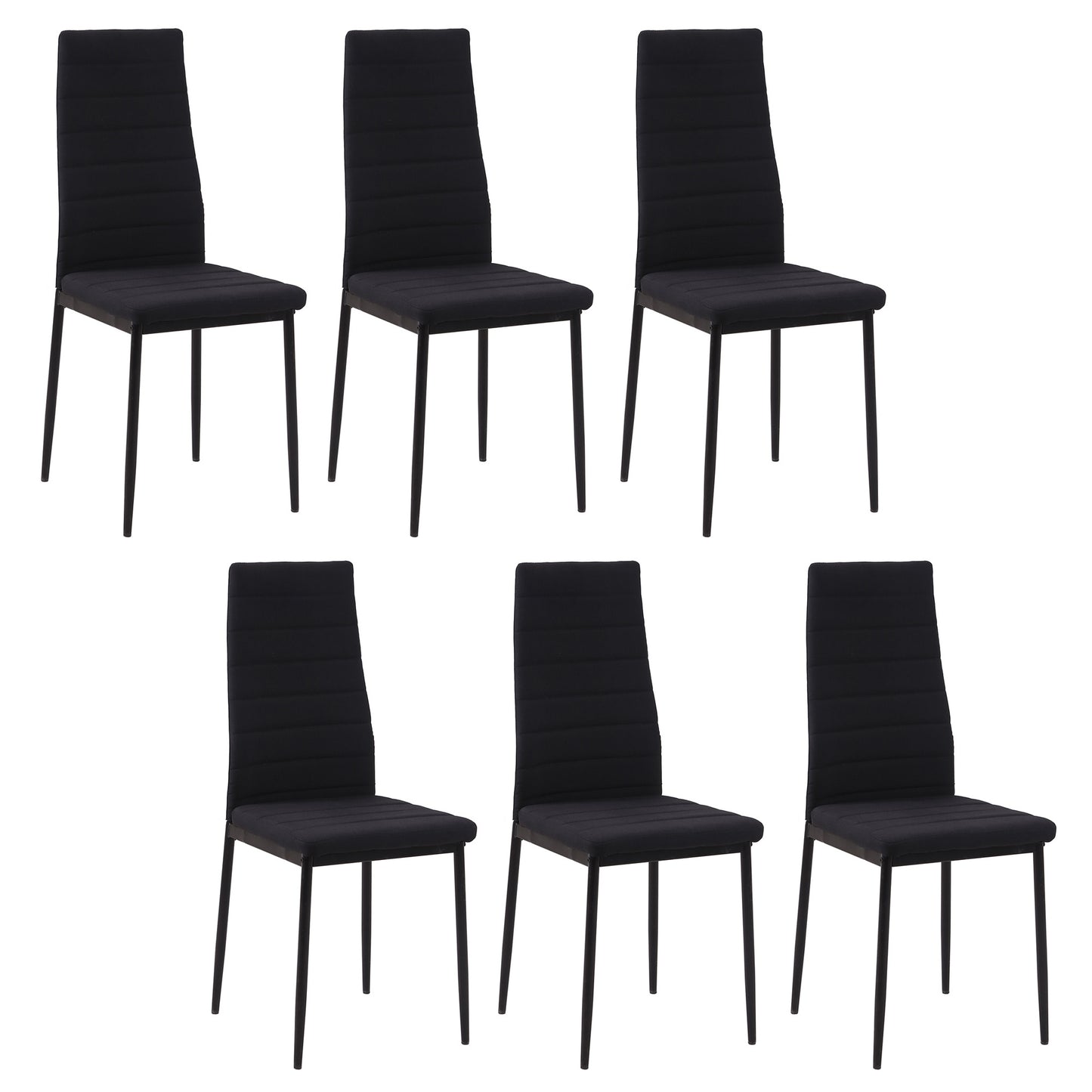 High Back Dining Chairs Modern Upholstered PU Leather Accent Chairs with Metal Legs, Set of 6, Black