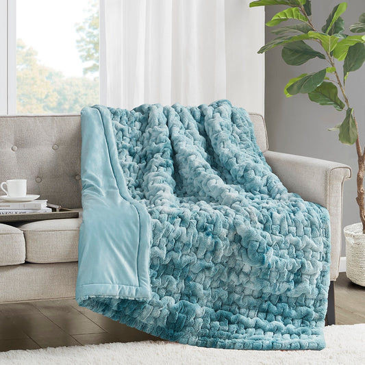 Ruched Fur Throw 50x60", Tie Dye Blue