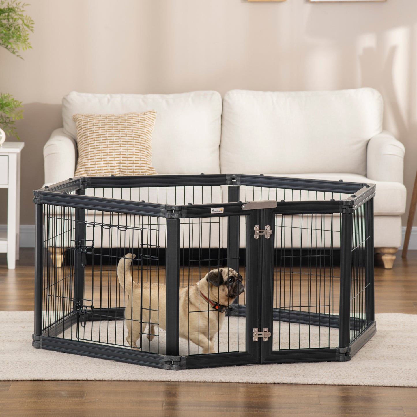 Dog Playpen, 6 Panels 24.5" Heavy Duty Pet Playpen, Foldable Dog Exercise Pen with Door Indoor Outdoor, Black