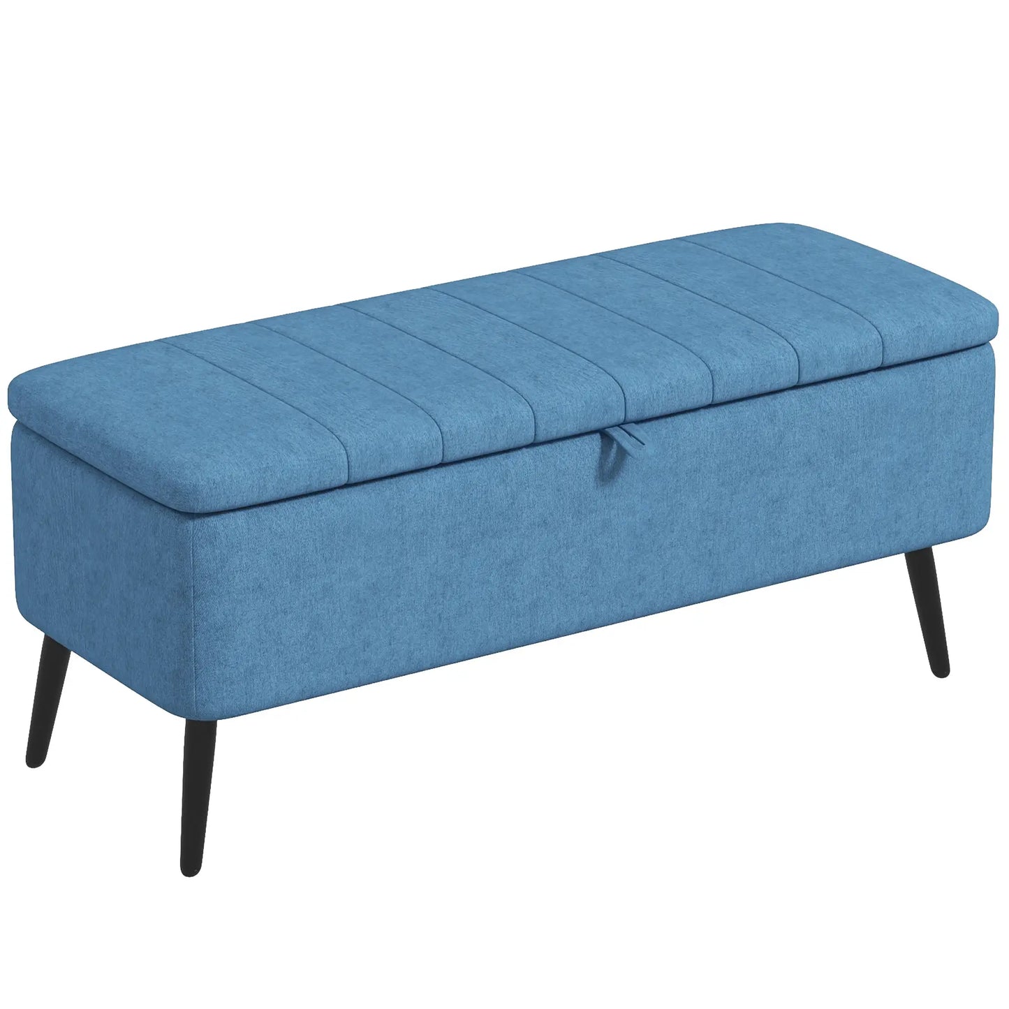 40" Ottoman Bench with Storage, Linen Upholstered with Steel Legs for Living Room, Bedroom in Blue