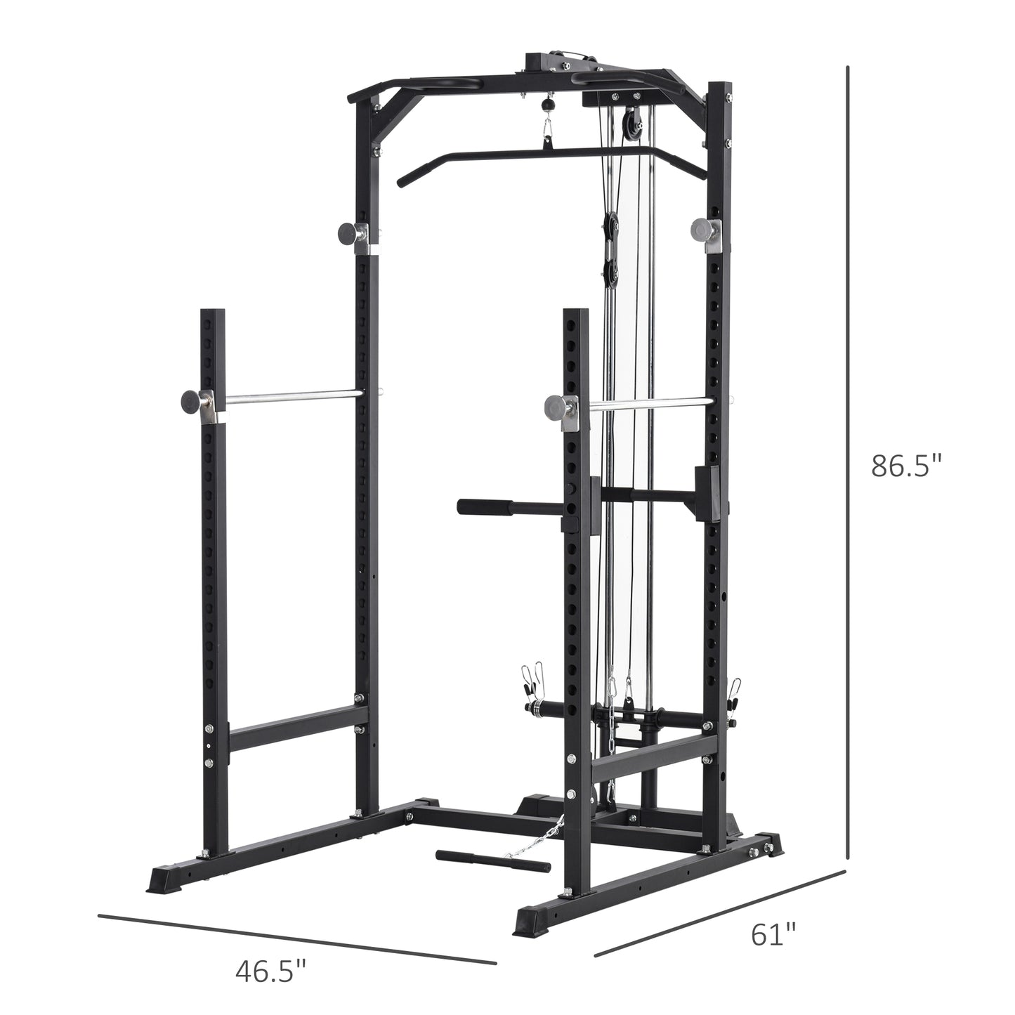 Power Cage, Power Rack with LAT Pulldown Attachment, Pull-up Bar, T Bar Row Landmine and Dip Handle, Strength Training Workout Station, for Home Gym, 800lbs Capacity