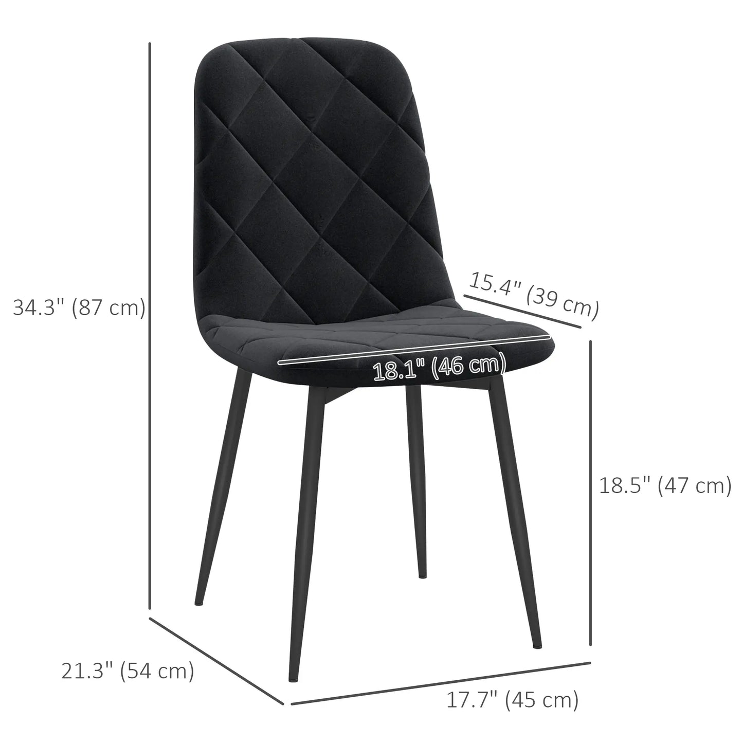 Set of 4 Dining Chair, Upholstered with Steel Legs, Black