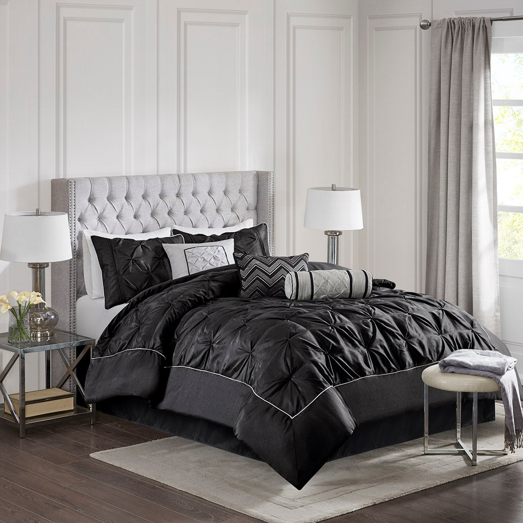 Silky Tufted 7-Piece Comforter Set, Black