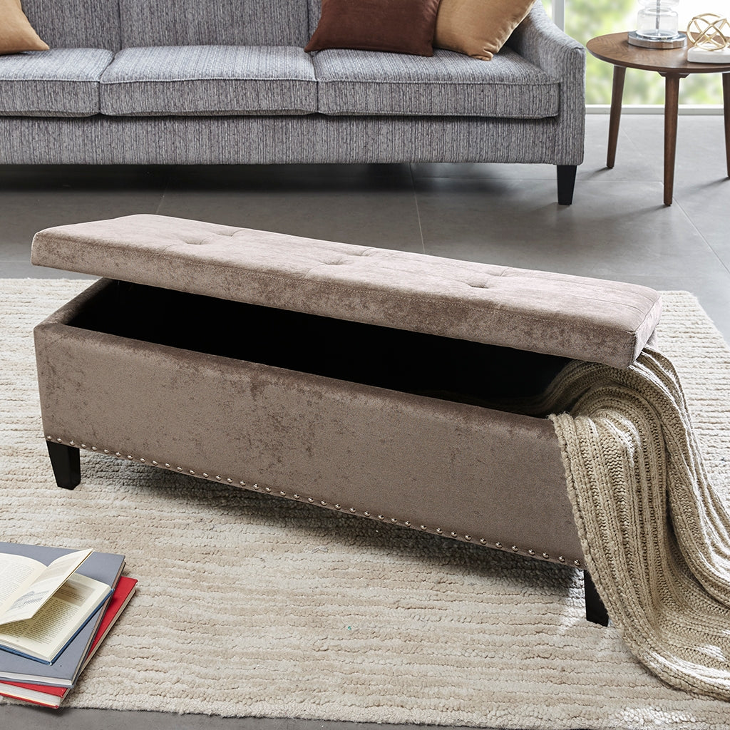 Tufted Accent Ottoman Bench with Interior Storage, Taupe