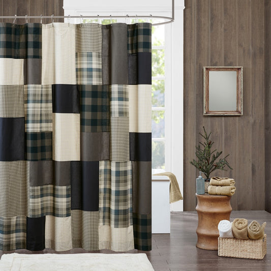 100% Cotton Earth Tone Plaids Cabin Shower Curtain