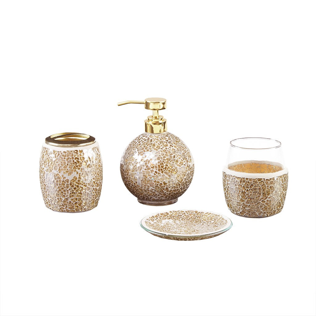 Glass Mosaic Bath Accessories Set of 4, Gold