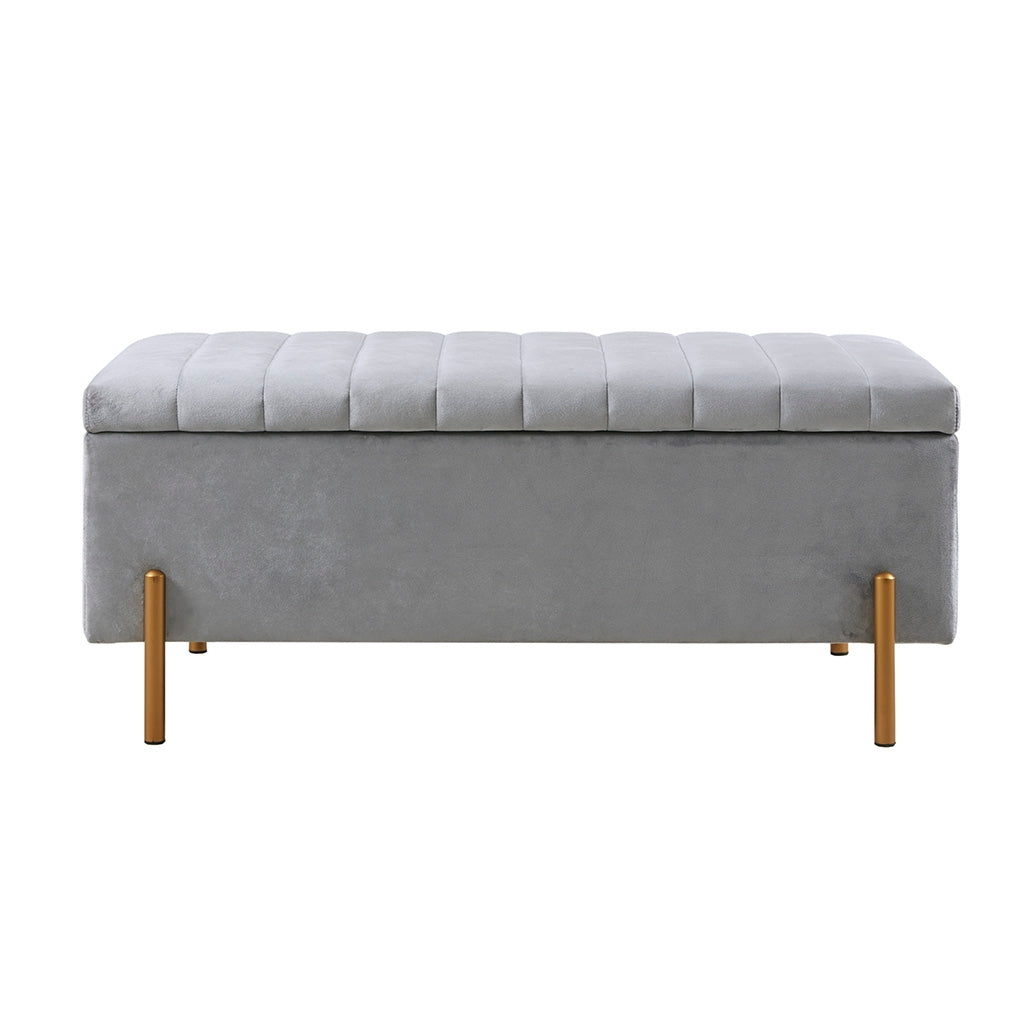 Channel Quilting Upholstered Storage Bench, Grey