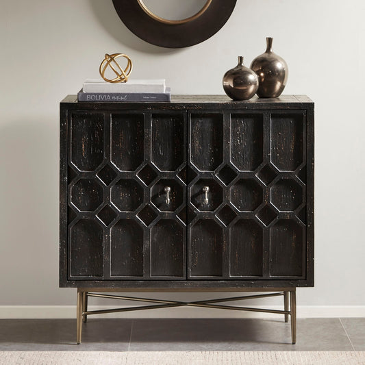 Distressed 2-Door Accent Chest Cabinet, Black