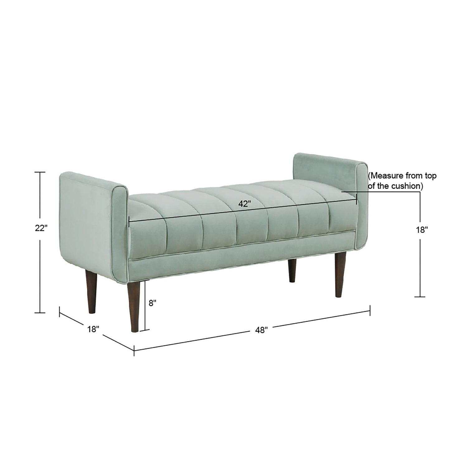 Velvet Upholstered Modern Accent Bench, Seafoam Green