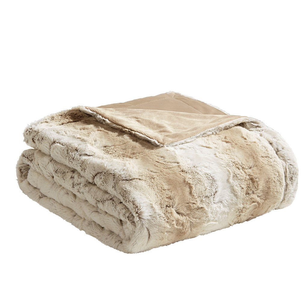 Oversized 60x70" Faux Fur Throw Blanket, Ombre Sand