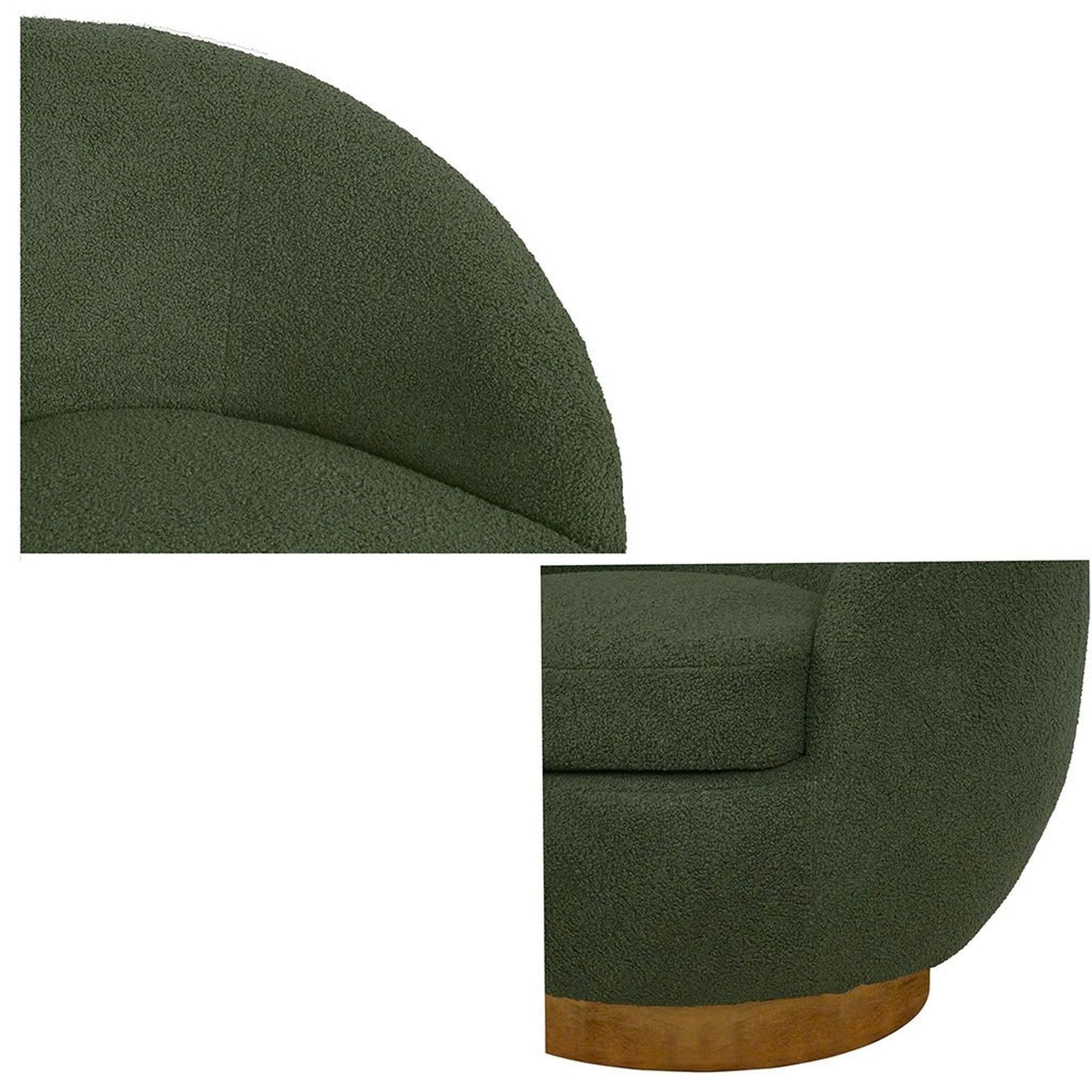 Green Shearling Sherpa Swivel Chair with Wood Base