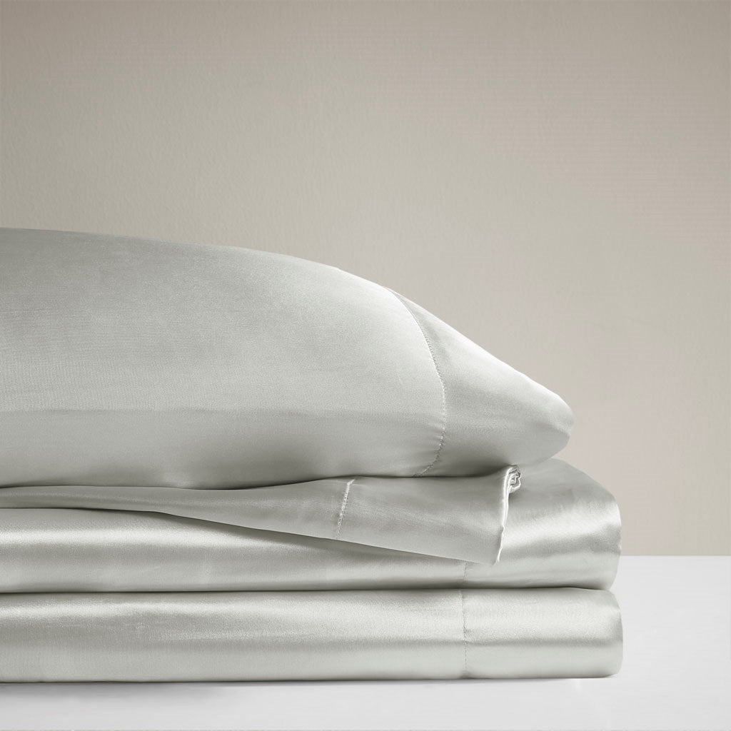 Luxury Satin 6-Piece Sheet Set, Light Grey