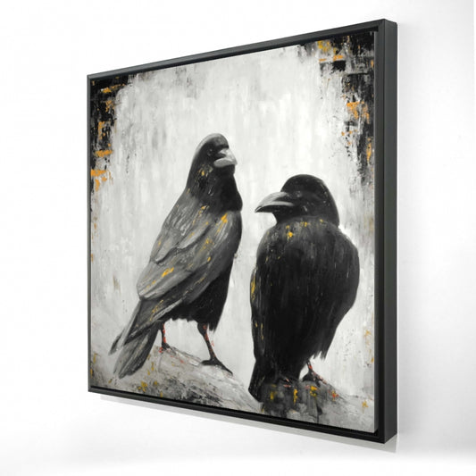 Two Crows Birds | Framed Print On Canvas 24" X 24"