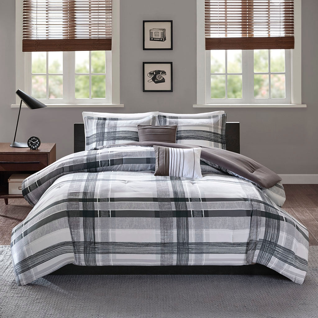 Neutral Plaid Comforter/Coverlet Set, Black FULL/QUEEN