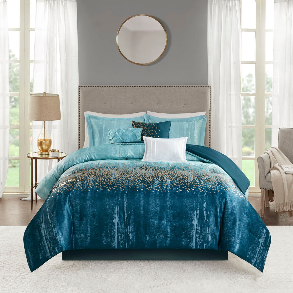 Luxurious Midnight Garden Comforter/Duvet Cover Set, Blue