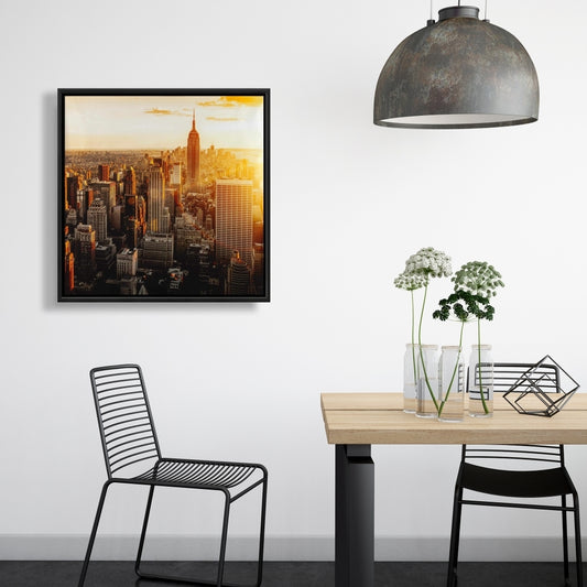 New York City At Sunset | Framed Print On Canvas 24" X 24"