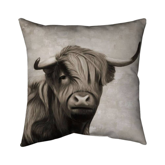 Highland Cattle Sepia | Outside Pillow Cover 16" X 16"