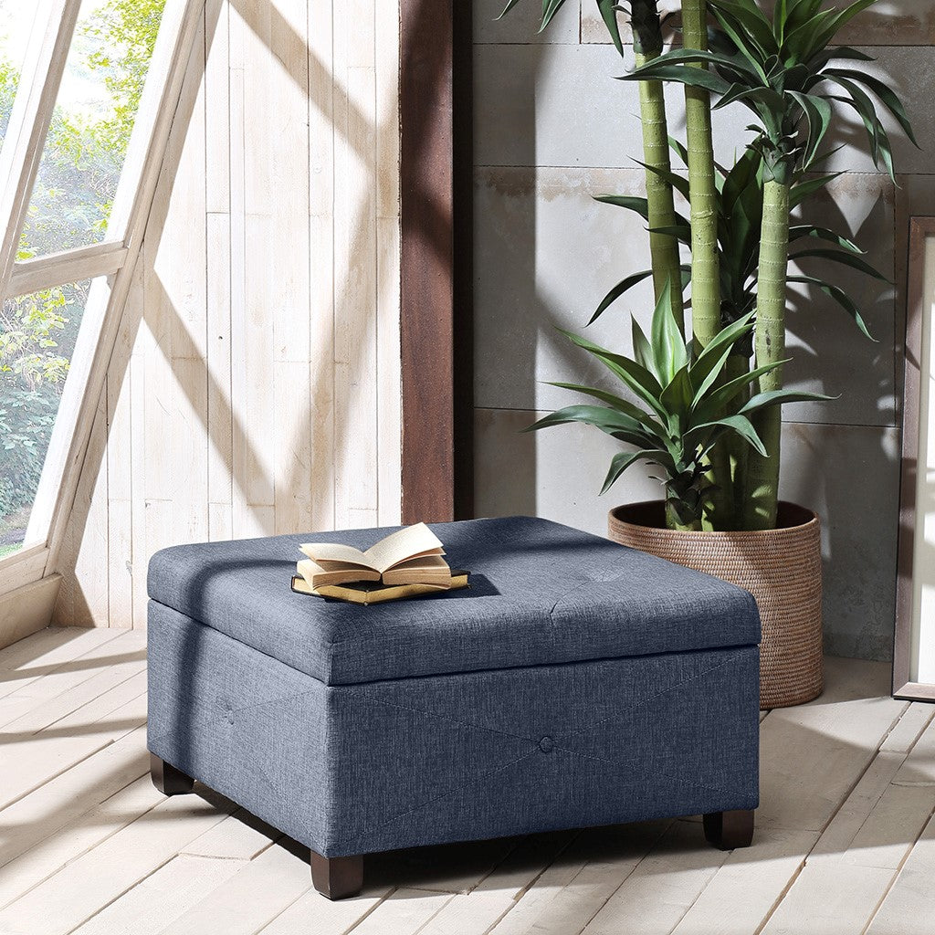 Storage Ottoman Button Tufted Square Accent Stool, Blue