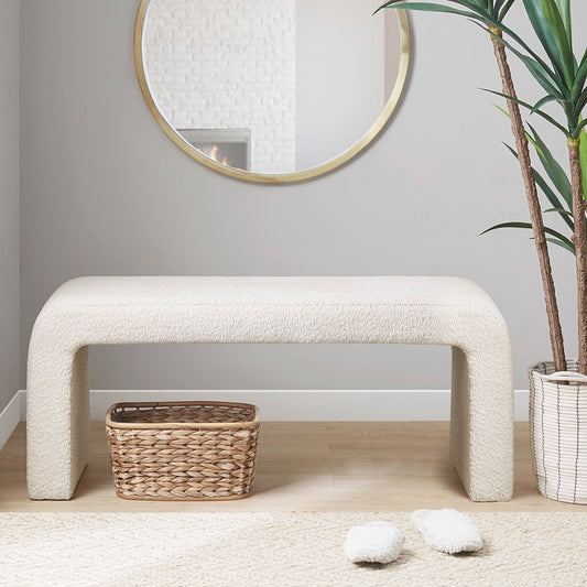 Cream Boucle Waterfall Accent Bench