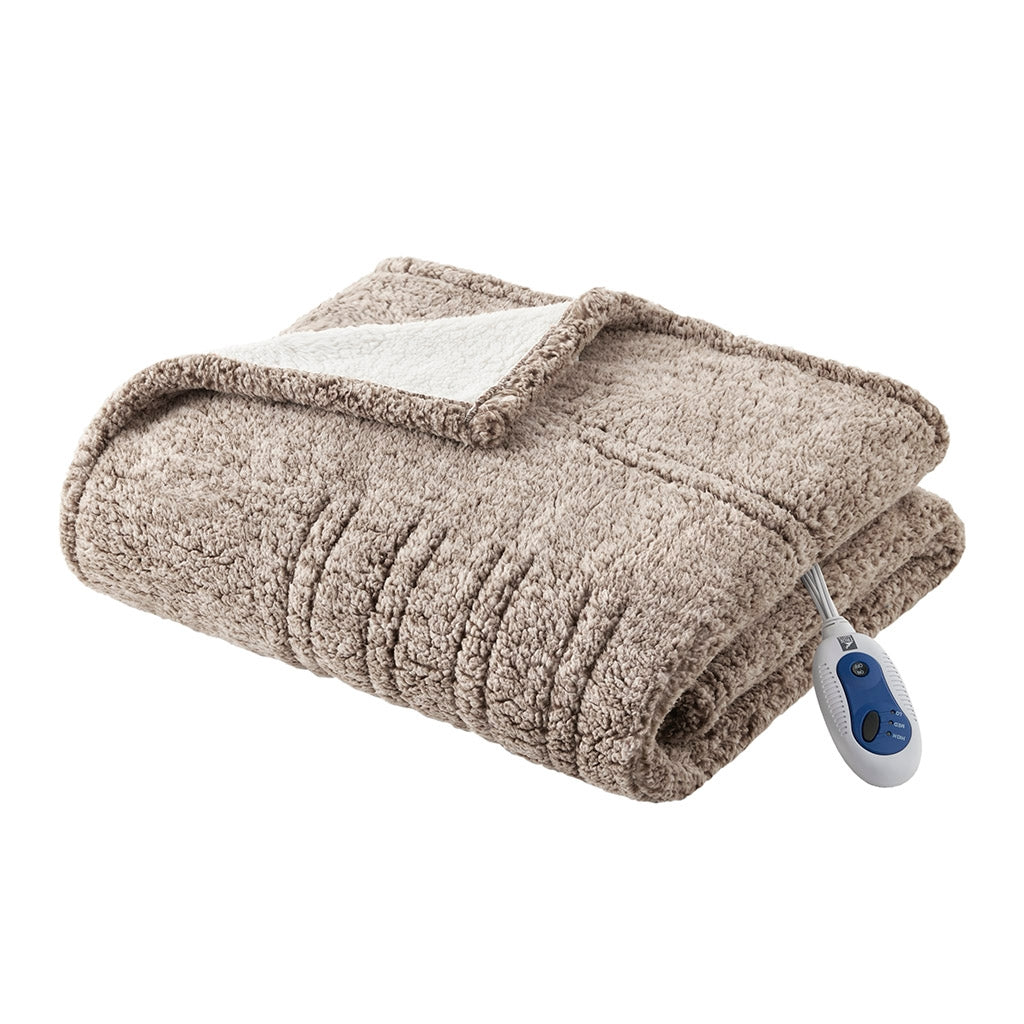 Marbled Sherpa Heated Throw, Grey