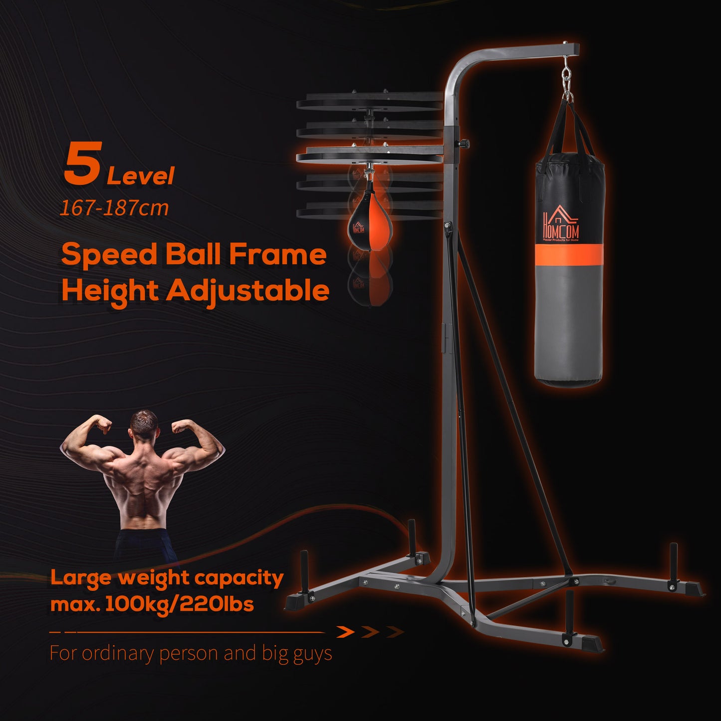 Punching Bag Holder and Speed Ball Exercise Punching Bag Stand with Punching Ball 45.25"L x 61.75"W x 87"H Load 220lb