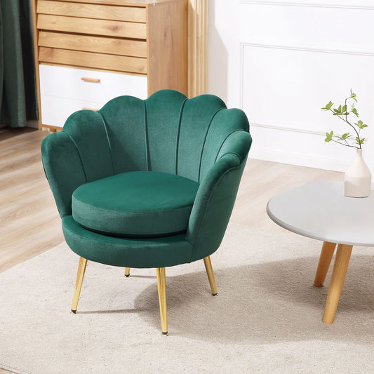 Modern Accent Chair, Velvet-Touch Fabric Leisure Chair with Gold Metal Legs, Dark Green