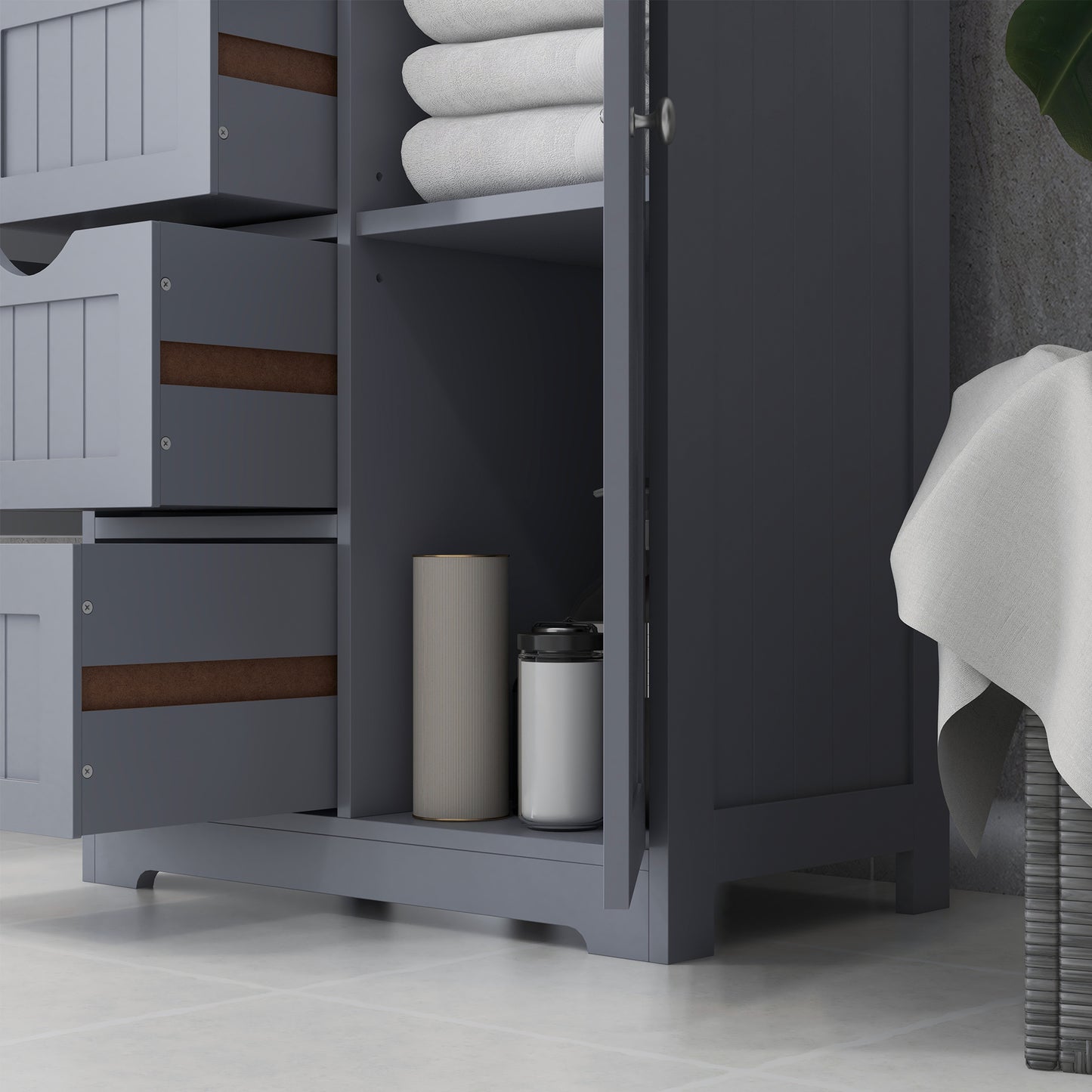 Bathroom Storage Cabinet with Adjustable Shelf and 4 Drawers, in Grey