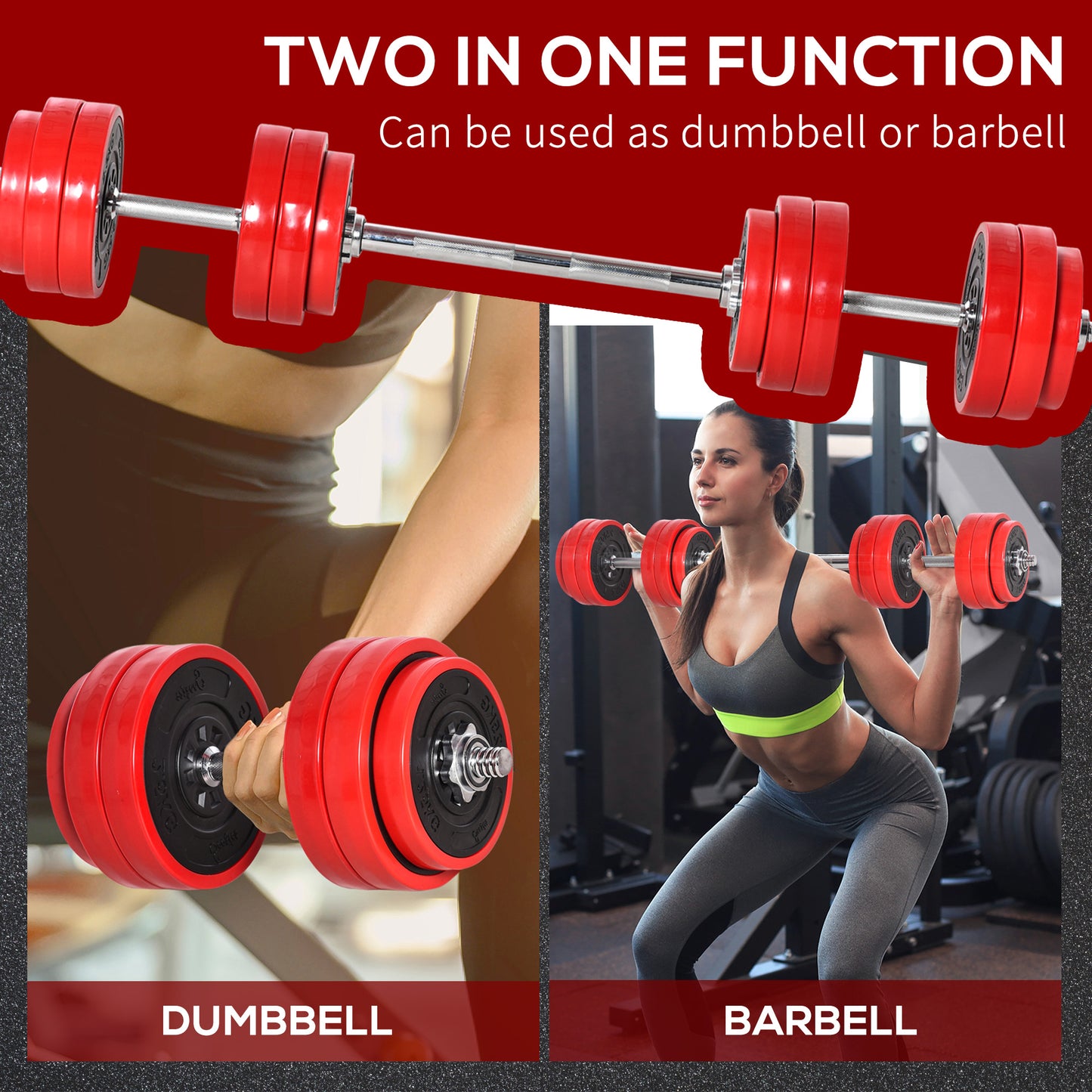 66lbs 2-In-1 Dumbbell & Barbell Adjustable Set Strength Muscle Exercise Fitness Plate Bar Clamp Rod Home Gym Sports Area