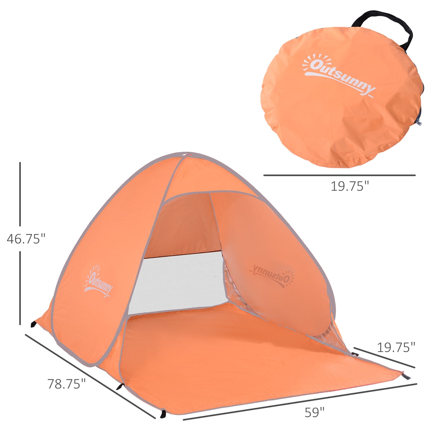 Outsunny Pop Up Beach Tent Portable Sun Shelter UV Protection Outdoor Patio with Carry Case & Stakes Orange