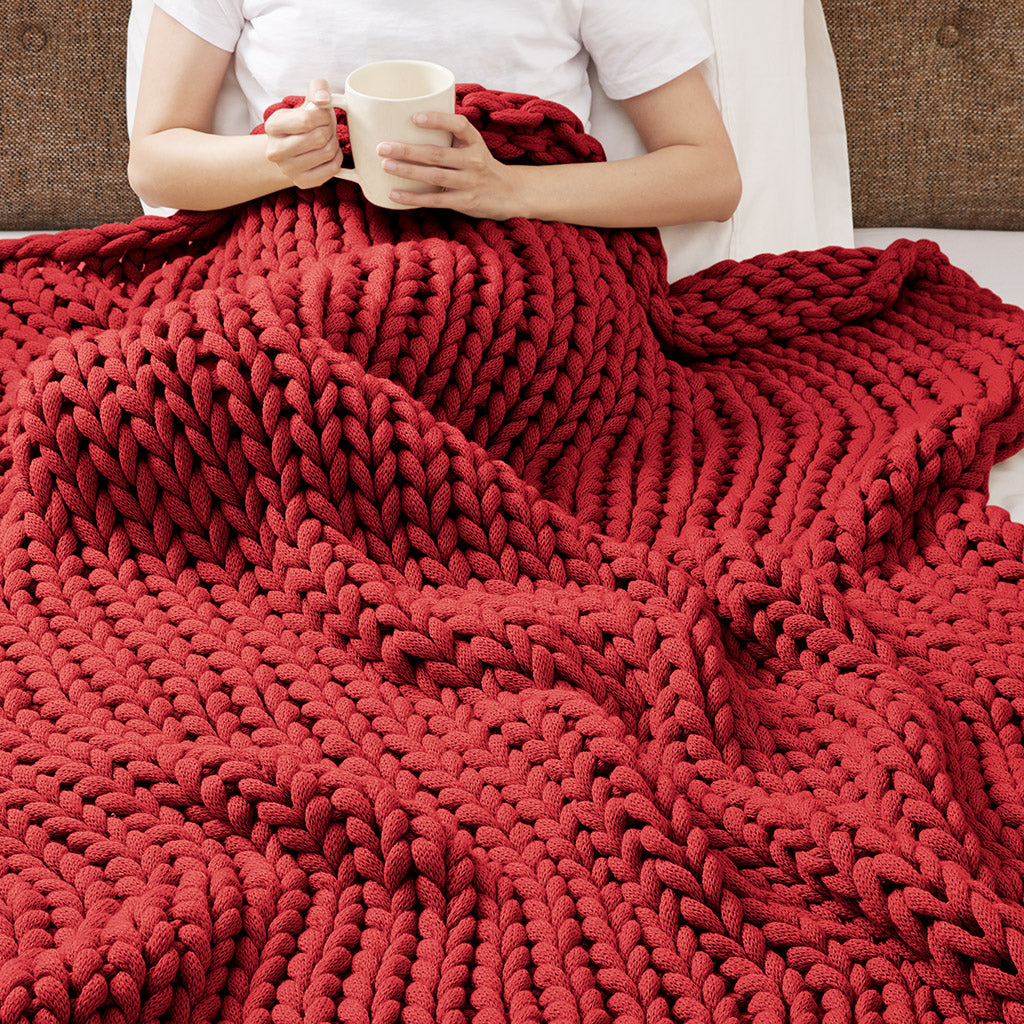 Handmade Chunky Double Knit Throw, Red