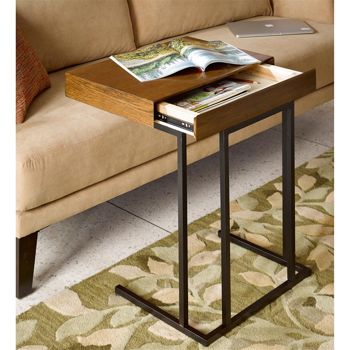 Modern Industrial Side Table Accent Table with Drawer