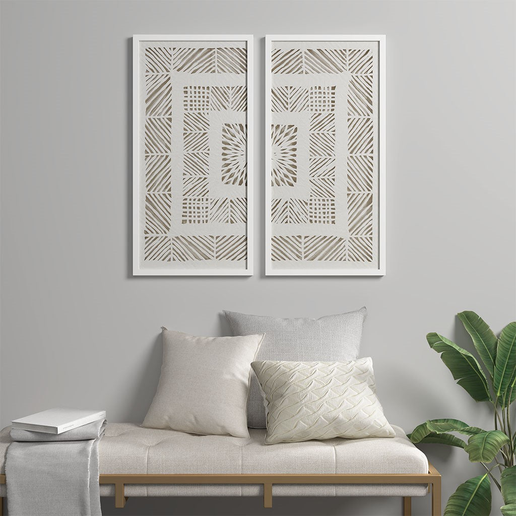 Natural Rice Paper Geo Wall Art Decor 2-Piece