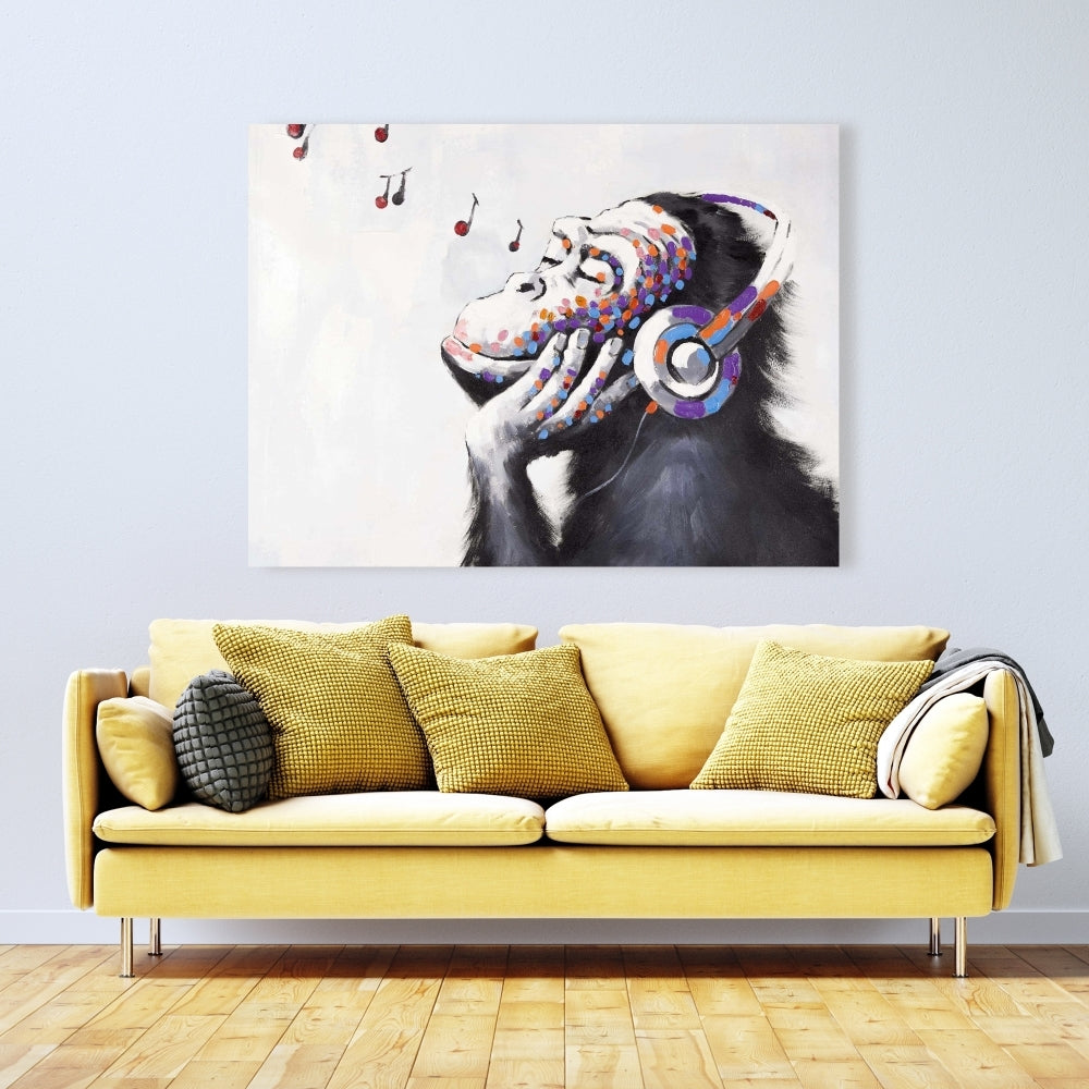 Monkey Listening Music | Fine Art Print On Canvas 36" X 48"