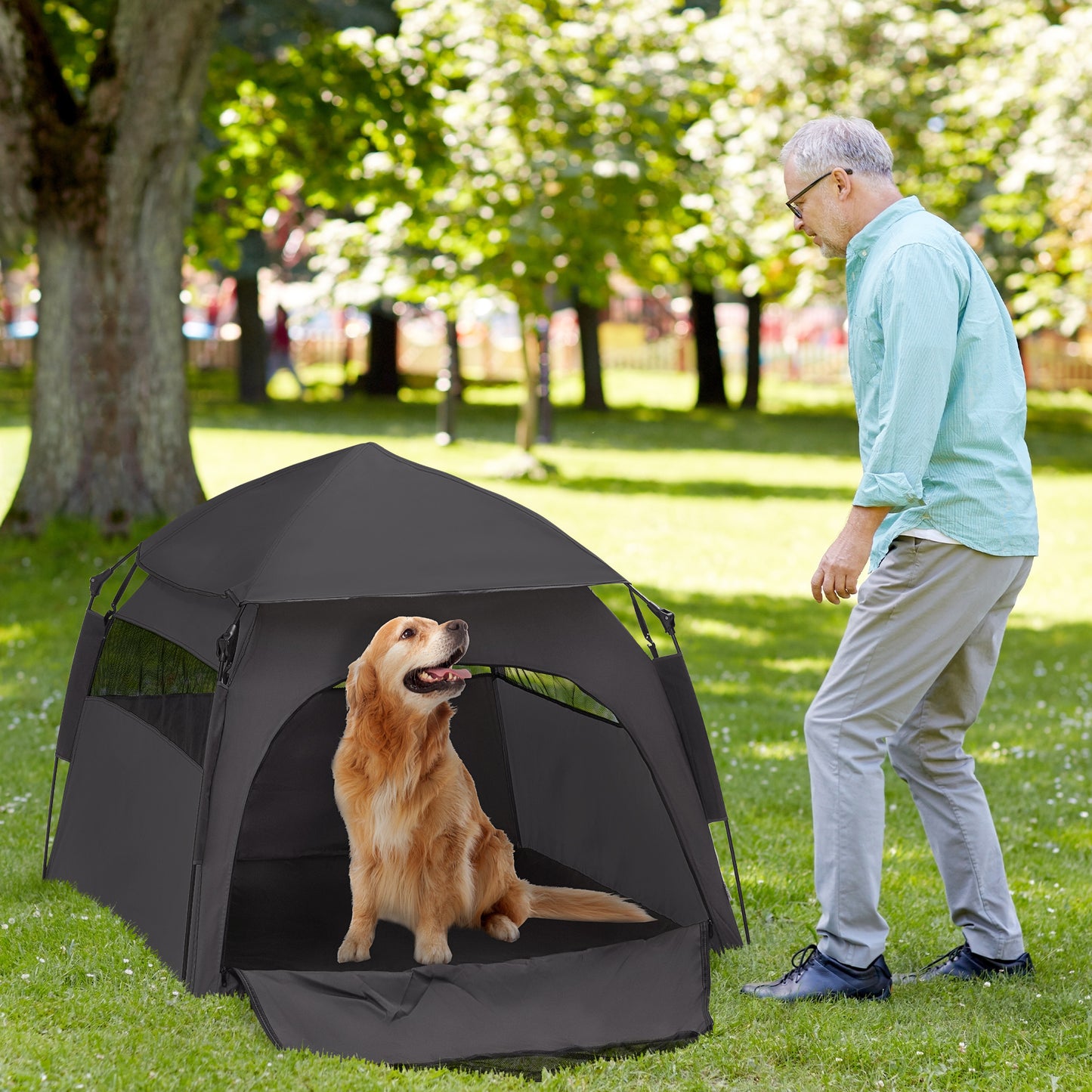 op Up Dog Tent for Large, Extra Large Dogs, Portable Pet Playpen Tent for Beach, Backyard, Home, Grey