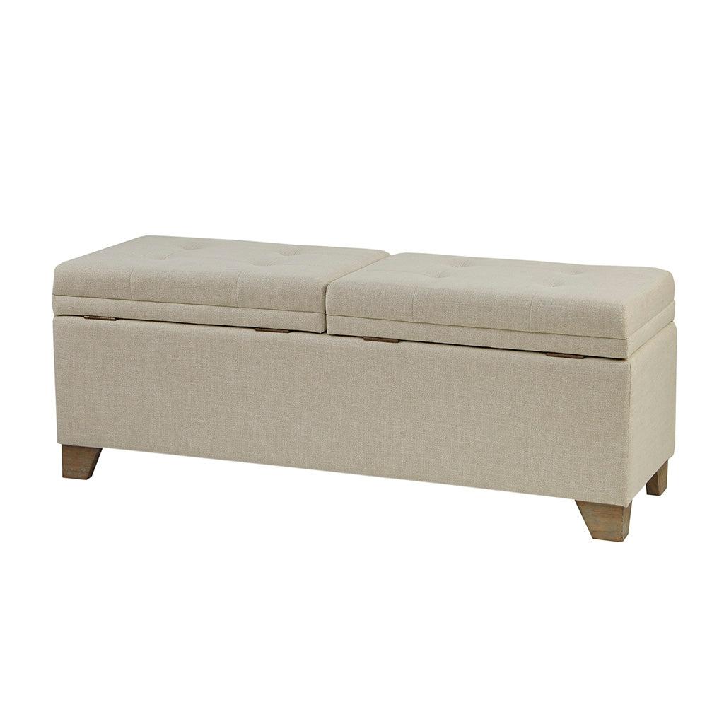 Upholstered Storage Bench Ottoman, Linen