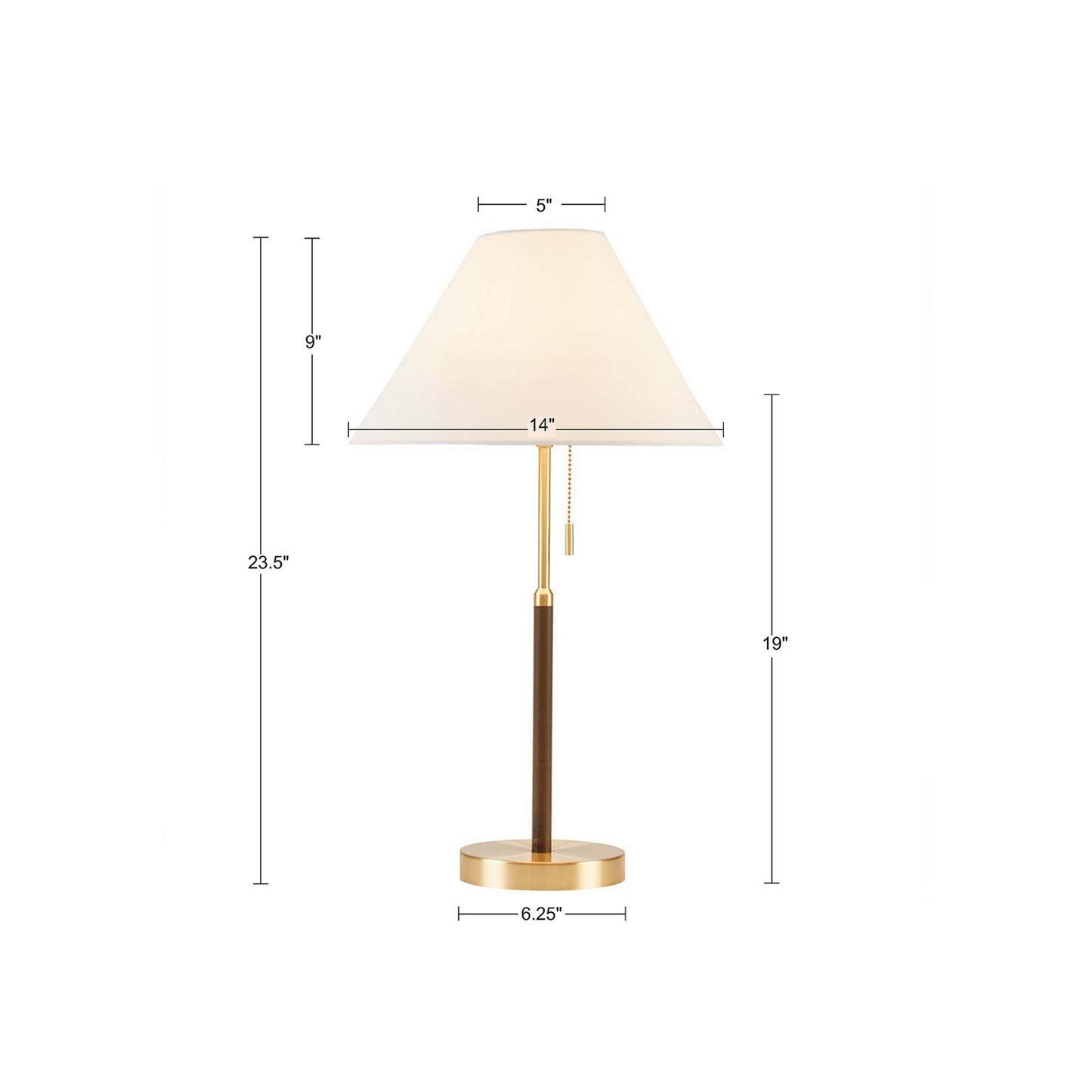 Mid-Century Pull Chain Table Lamp, Gold Brown