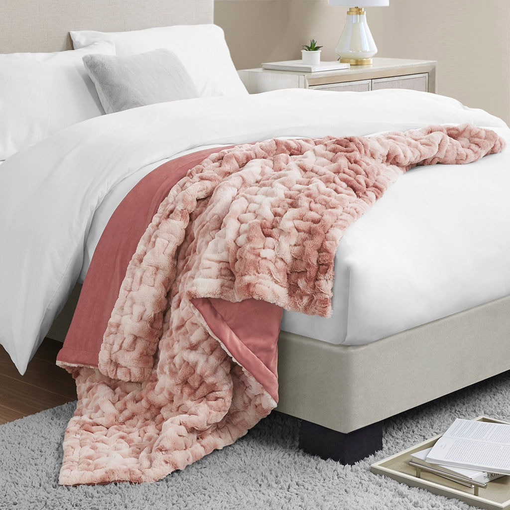 Ruched Fur Throw 50x60", Tie Dye Pink