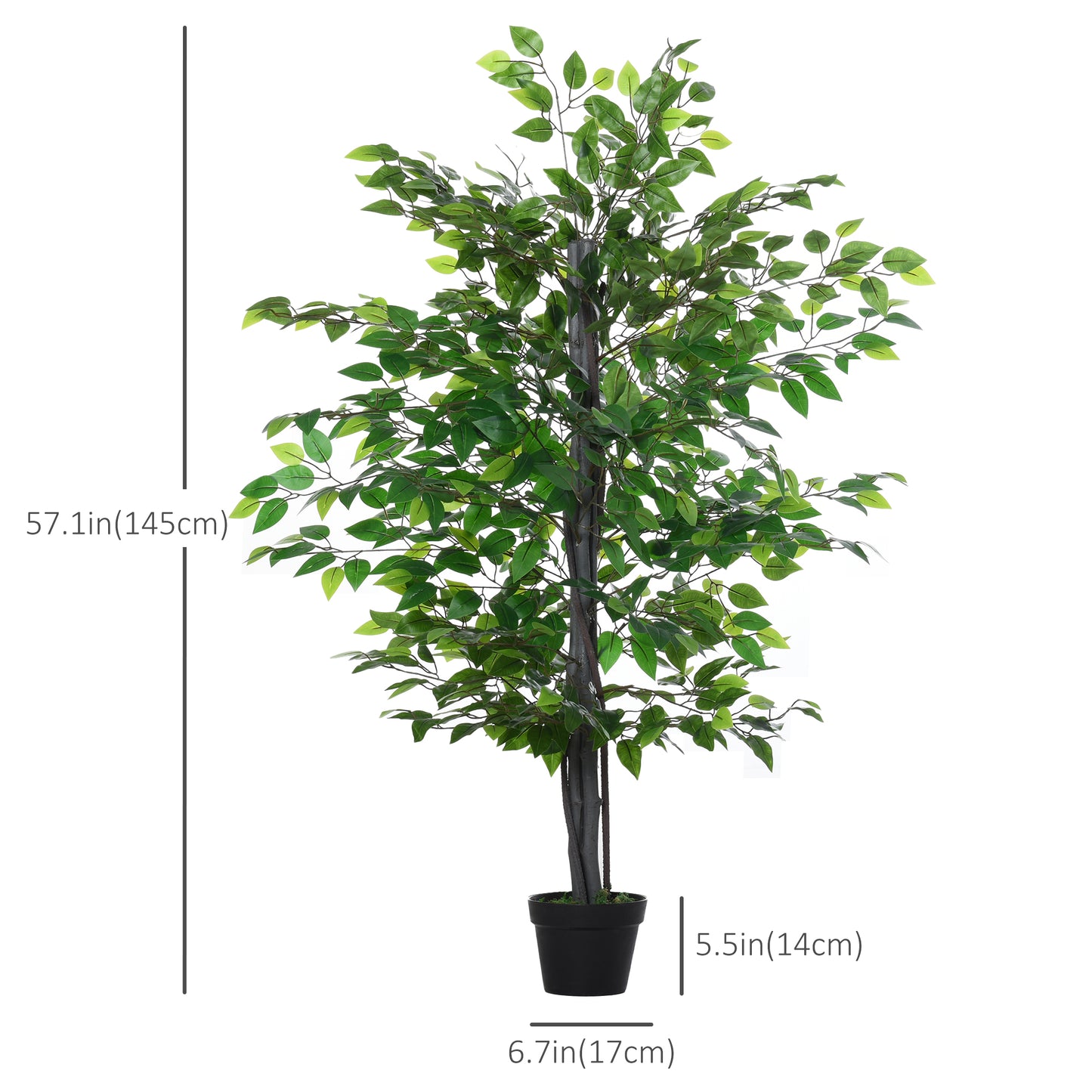 57'' Artificial Banyan Plant Faux Decorative Tree w/ Cement Pot Vibrant Greenery Shrubbery Indoor Outdoor Business Accessory