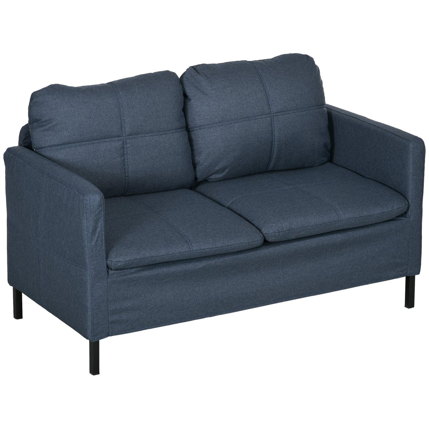 53"  Upholstered Two Seater Couch with Sturdy Steel Legs for in Dark Denim Blue