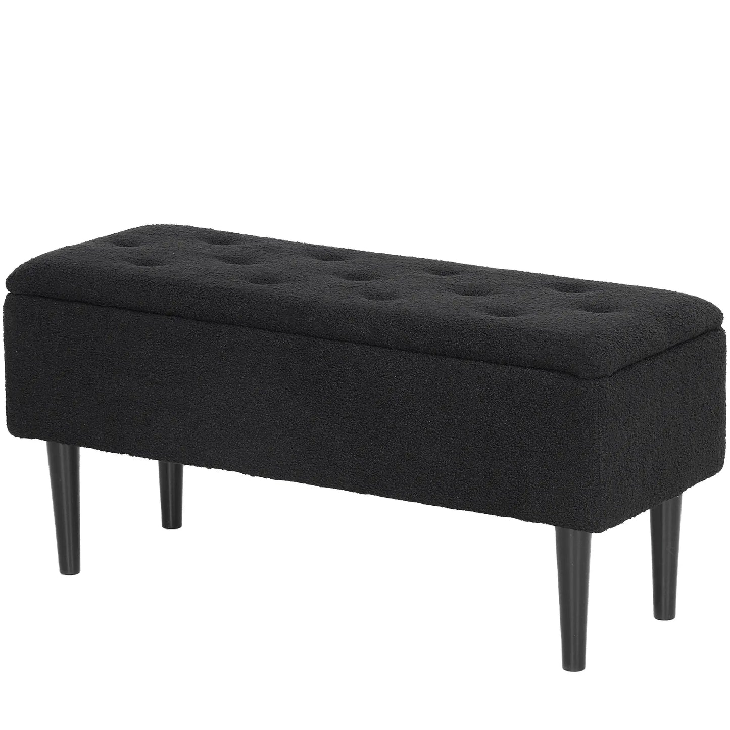 Modern Storage Bench, Lamb's Wool Upholstery for Living Room, Bedroom, Black