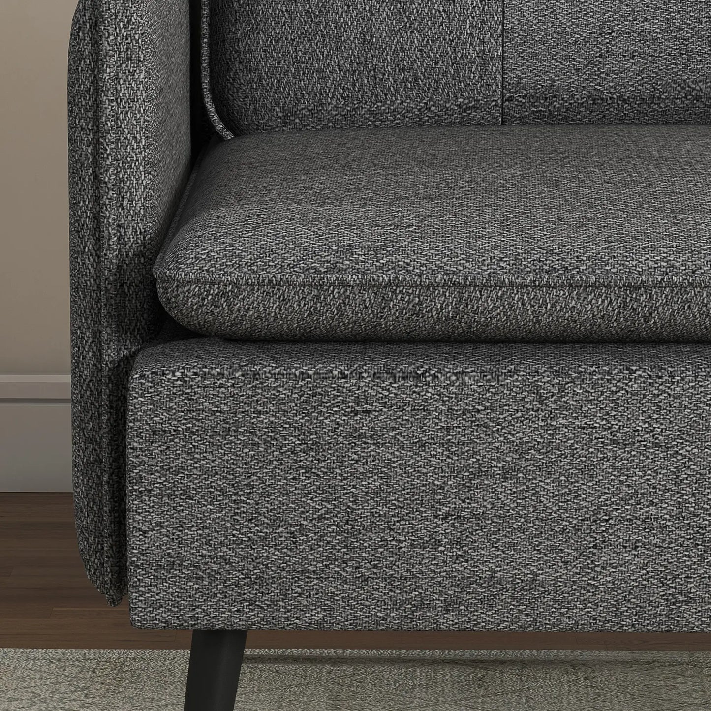 Modern Armchair, Upholstered Accent Chair with Tufted Back Cushion and Steel Legs in Dark Grey