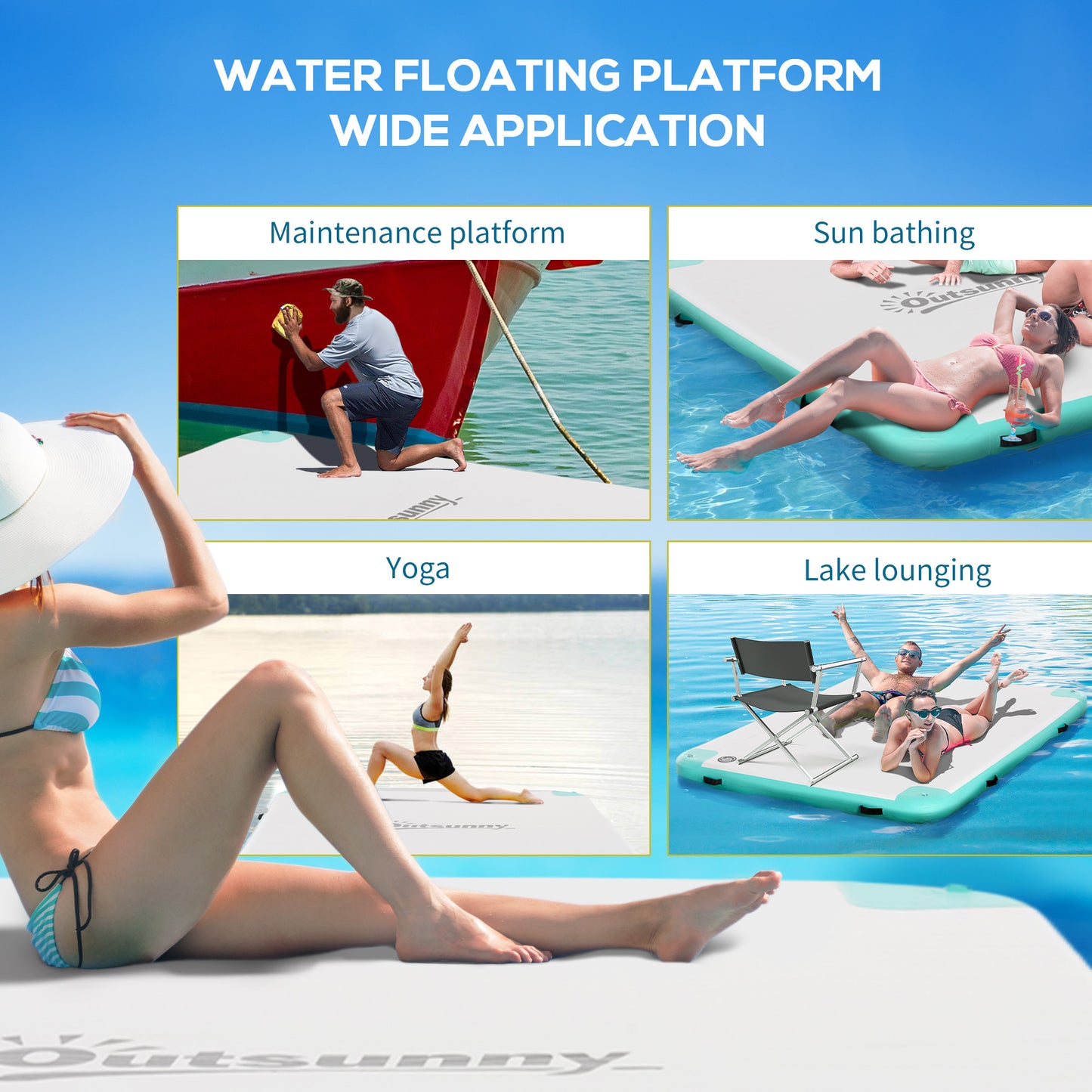 8' x 6' Water Inflatable Floating Dock, Rafting Platform Island, Large Mat with Air Pump & Backpack, for Pool, Beach, Ocean