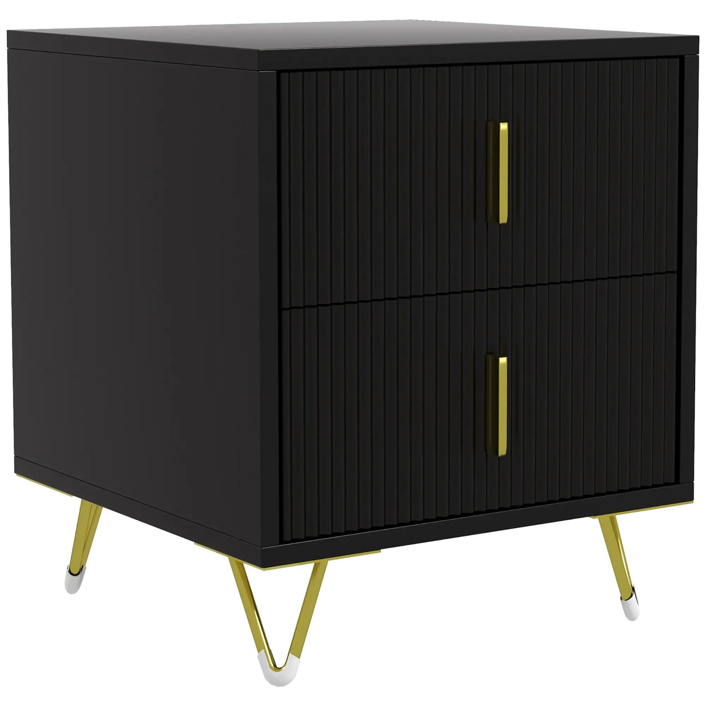 Modern Nightstand or End Table with 2 Drawers, Side End Table with Metal Legs for Living Room or Bedroom, Black