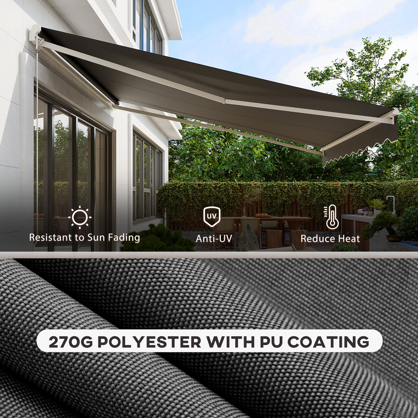 Outsunny 12'x10' Electric Retractable Awning, UV Protection Sun Shade Shelter w/ Remote Controller for Deck Balcony Yard, Grey